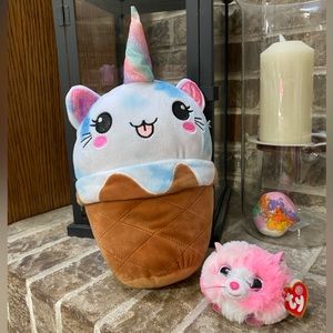 Ty INC Ty PUFFIES COLLECTION and CATICORN Ice Cream Cone Plush Stuffy Toy